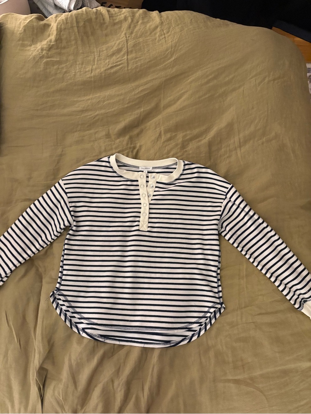 Blu Pepper White and Navy Striped Long-Sleeve Henley